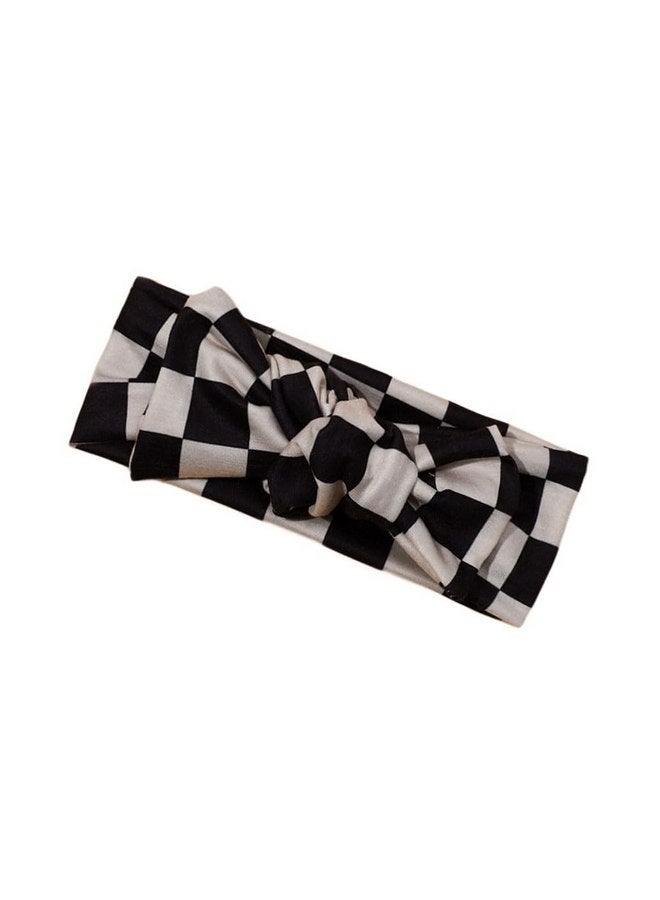 BBTDIN Baby Girls Checkered Hair Band with Bow Headwear BTB01 (F0-Black White) - Image 1