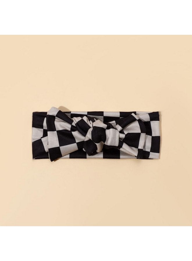 BBTDIN Baby Girls Checkered Hair Band with Bow Headwear BTB01 (F0-Black White) - Image 2