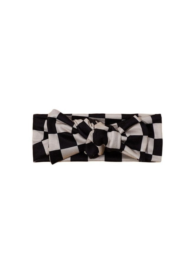 BBTDIN Baby Girls Checkered Hair Band with Bow Headwear BTB01 (F0-Black White) - Image 4
