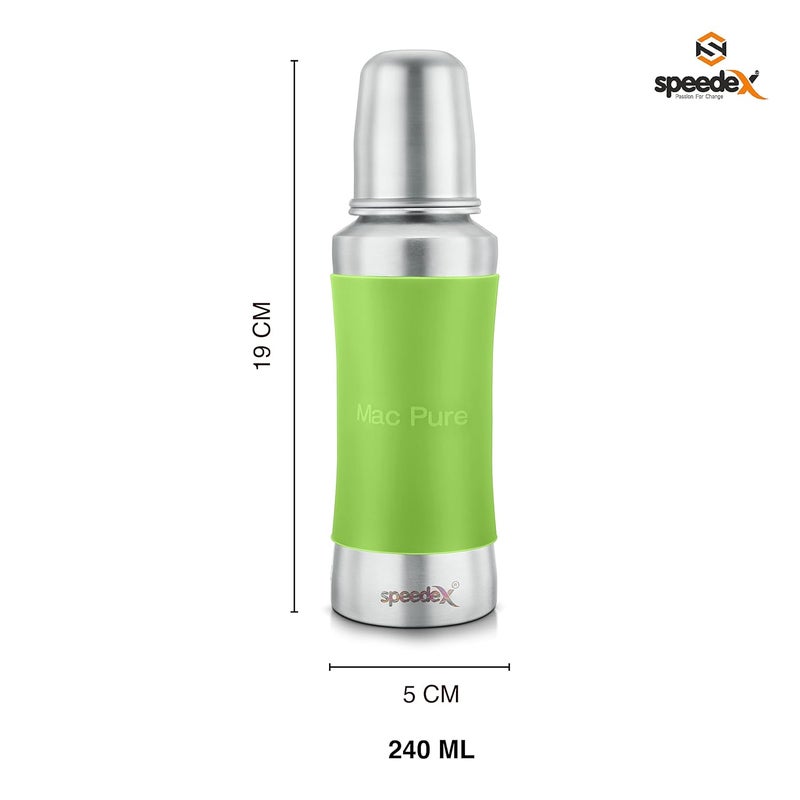 Speedex زجاجة رضاعة أطفال من الفولاذ المقاوم للصدأ Speedex مع علامة ML داخلية، سدادة سيليكون ومقبض سيليكون (240 مل، لون أخضر) (3 حلمات إضافية بدون)  - Image 2