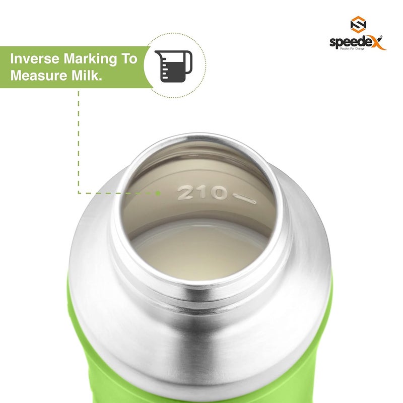 Speedex زجاجة رضاعة أطفال من الفولاذ المقاوم للصدأ Speedex مع علامة ML داخلية، سدادة سيليكون ومقبض سيليكون (240 مل، لون أخضر) (3 حلمات إضافية بدون)  - Image 5