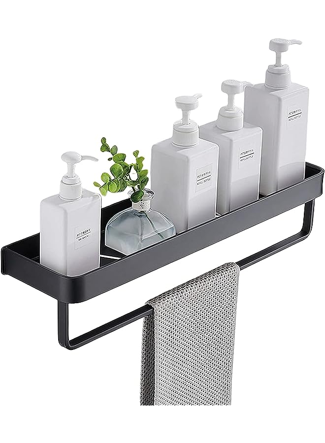 vesus Bathroom Shower Shelf, Wall Mounted Bathroom Shelf with Towel Bar Stainless Steel Floating Shelves For Bathroom, Black - Image 1