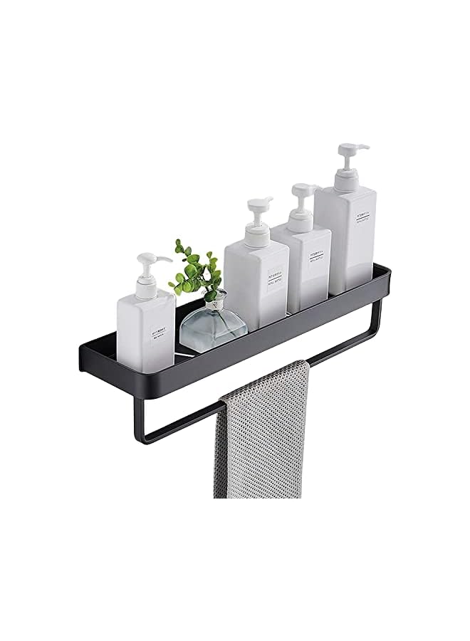 vesus Bathroom Shower Shelf, Wall Mounted Bathroom Shelf with Towel Bar Stainless Steel Floating Shelves For Bathroom, Black - Image 2