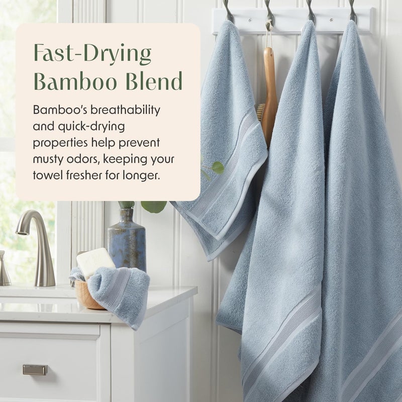 SPRING TREE Luxury Bamboo Rayon Bath Towel Set of 4 | 35% Bamboo Rayon - 65% Cotton | Absorbent Quick-Dry Towels for Bathroom | Oeko-TEX Standard 100 Cotton | Blue Fog - 4 Pack - Image 3