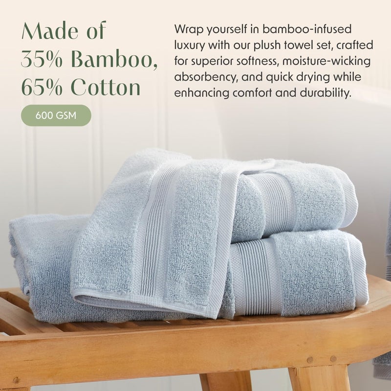 SPRING TREE Luxury Bamboo Rayon Bath Towel Set of 4 | 35% Bamboo Rayon - 65% Cotton | Absorbent Quick-Dry Towels for Bathroom | Oeko-TEX Standard 100 Cotton | Blue Fog - 4 Pack - Image 4