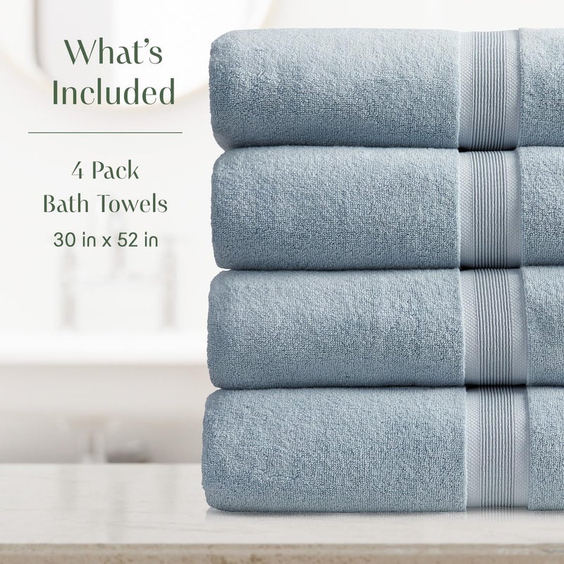 SPRING TREE Luxury Bamboo Rayon Bath Towel Set of 4 | 35% Bamboo Rayon - 65% Cotton | Absorbent Quick-Dry Towels for Bathroom | Oeko-TEX Standard 100 Cotton | Blue Fog - 4 Pack - Image 2
