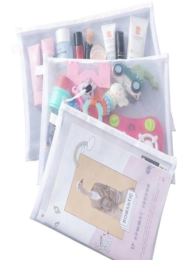 yomith Storage Mesh Bags with Zipper, Transparent Organizer Pouch for Kids Toys, Stationery, Cosmetics & Accessories, Travel Essentials (3, 33 x 25 cm) - Image 1