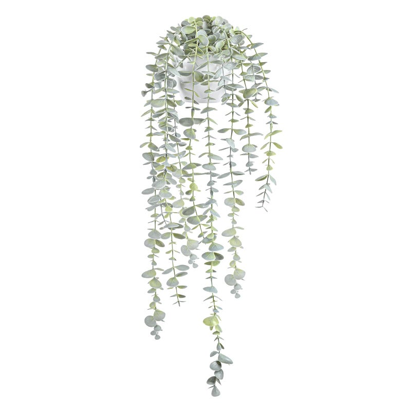BACAMA Decorative Hanging Plants for Shelf, Faux Ivy Eucalyptus Vine, Fake Greenery in White Bigger Pot (Light Green, 1PCS) - Image 1