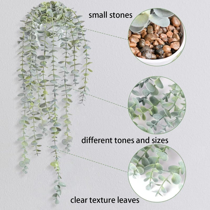 BACAMA Decorative Hanging Plants for Shelf, Faux Ivy Eucalyptus Vine, Fake Greenery in White Bigger Pot (Light Green, 1PCS) - Image 5