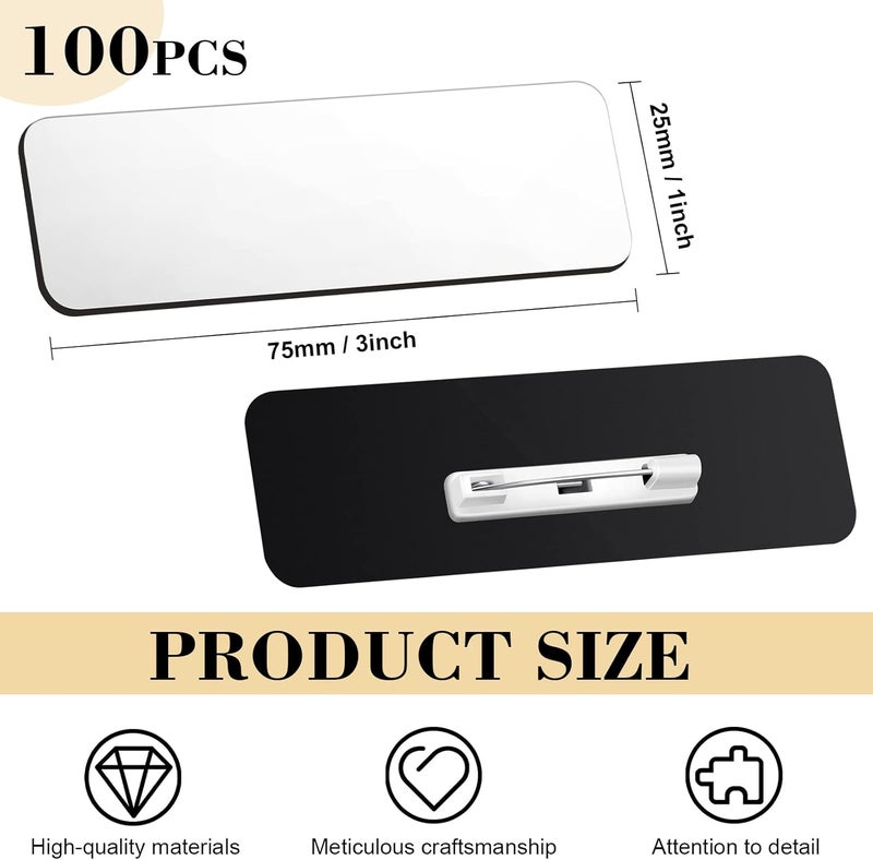 Breling 100 Pieces Name Tags with Pins 1 x 3 Inches Blank Name Tags Name Badge with Pins Name ID Badge Holder Name Tags for Office Workers Students Employee Custom (White) - Image 2