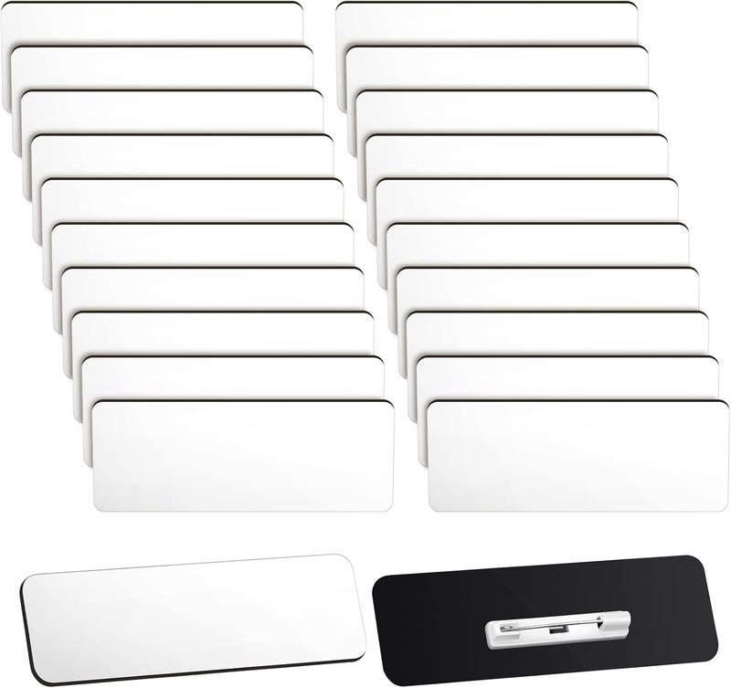 Breling 100 Pieces Name Tags with Pins 1 x 3 Inches Blank Name Tags Name Badge with Pins Name ID Badge Holder Name Tags for Office Workers Students Employee Custom (White) - Image 1