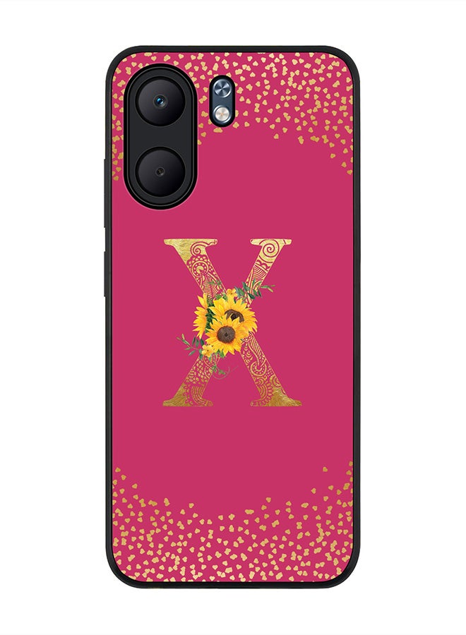 Stylizedd For Oppo A5x 5G / A5x 4G Case,Slim fit Camera Protection, Shockproof Thin Phone cover  - Custom Floral Monogram - X ( Deep Pink )