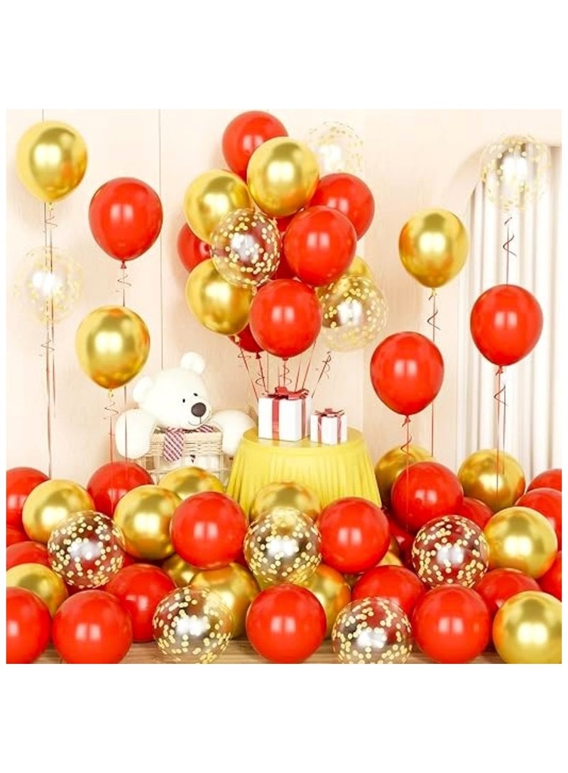 70 PCS Of Red And Golden Balloons With Confetti For Birthday Anniversary And Valentine's Day 12 Inch