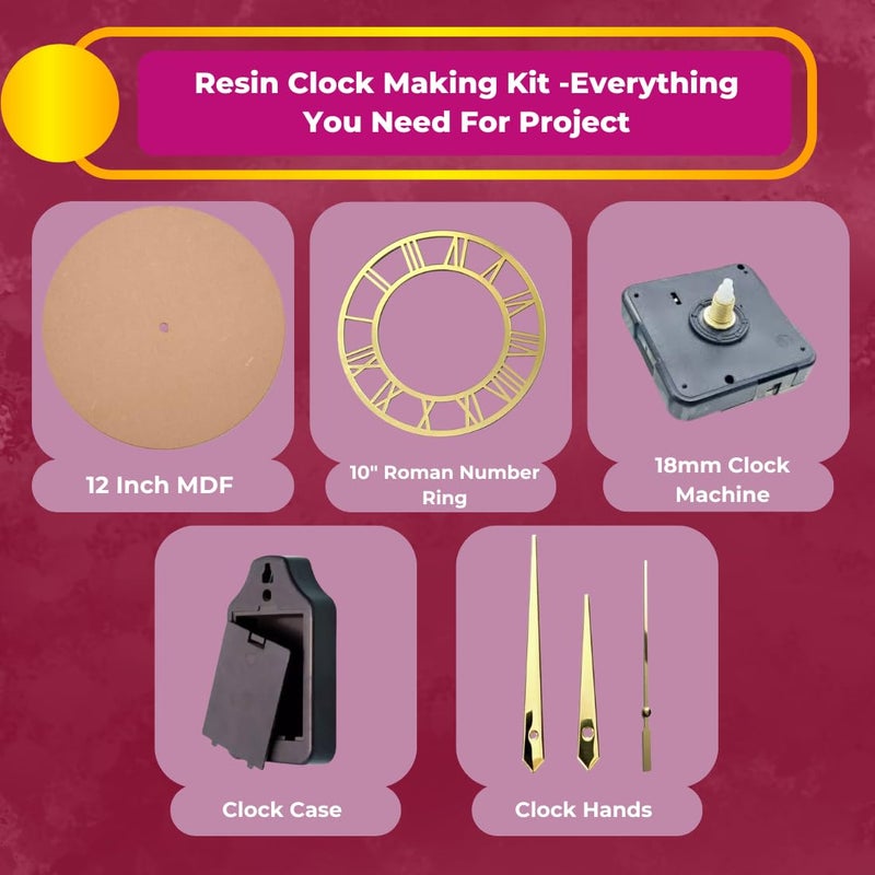 Oytra Clock Kit 12" MDF Wall Clock Base with 10" Acrylic Roman Number Ring, 18mm Machine, Case & Hands for DIY Art and Craft Decorative Resin Wall Clocks - Image 2