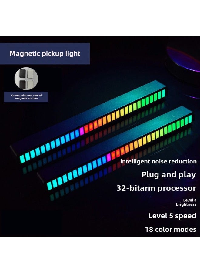 Loquat Magnetic Suction RGB Voice Control Voice Control Pickup Light LED Computer Car Atmosphere Light Music Rhythm Light-Color:32 Lamp Black Belt APP-Dimensions:Magnetic Plug-in - Image 2