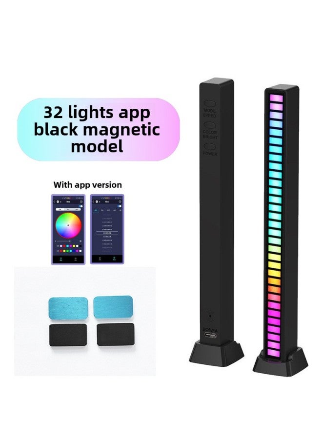 Loquat Magnetic Suction RGB Voice Control Voice Control Pickup Light LED Computer Car Atmosphere Light Music Rhythm Light-Color:32 Lamp Black Belt APP-Dimensions:Magnetic Plug-in - Image 1