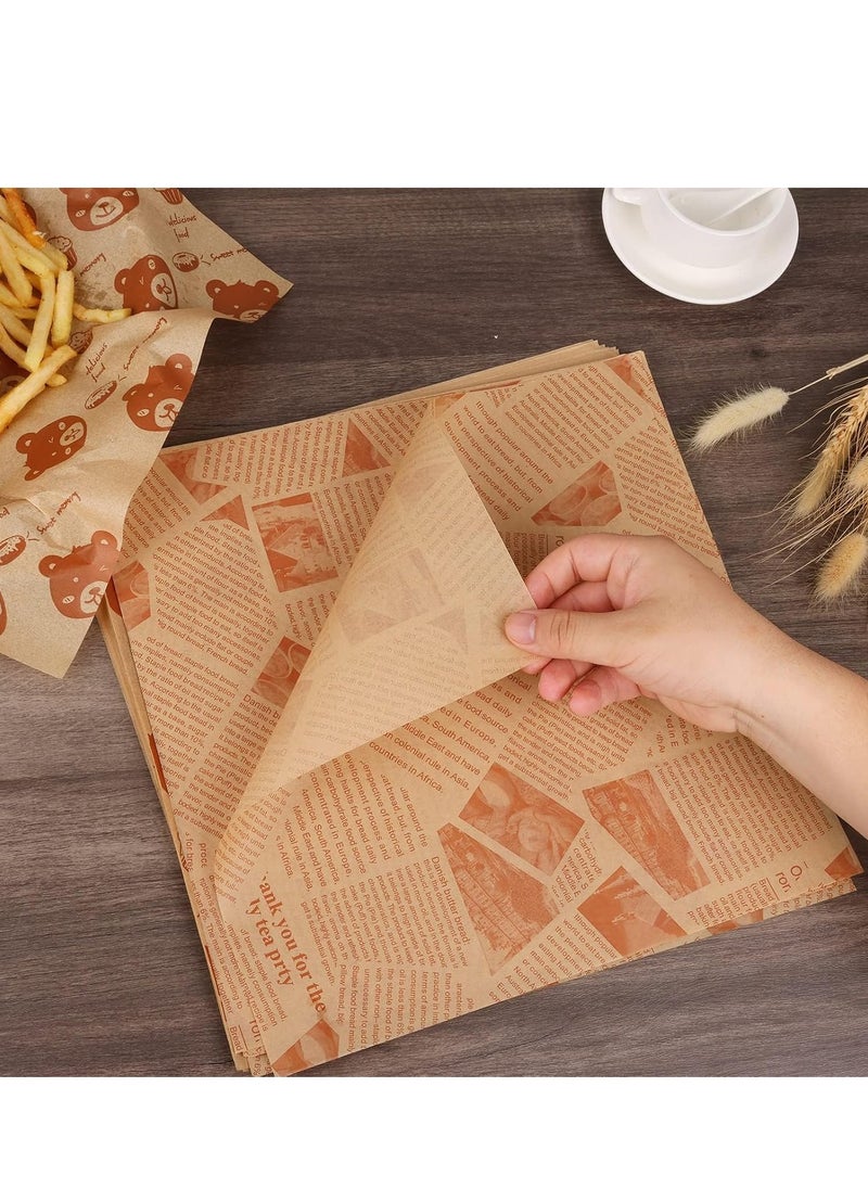 GUDOO - 100Pcs Sandwich Wrapping Paper, Wax Paper Sheets for Food, Greaseproof & Non-stick Baking Parchment Paper, Pre-cut Unbleached Parchment Paper Perfect for Bread, Burger and Basket Liners (Pure brown) - Image 1