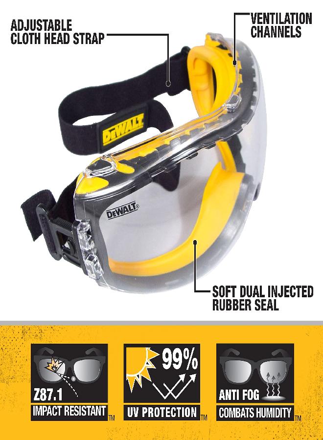 DEWALT DEWALT DPG82-11C Concealer Clear Anti-Fog Dual Mold Safety Goggle, Clear Lens, 1 Pair - Image 2