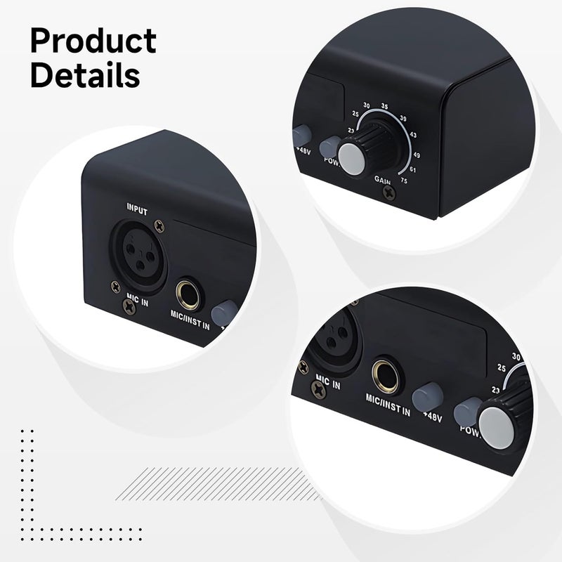 Professional 2-Channel Xlr Preamp With 48V Phantom Power, Audio Interface Amplifier For Studio And Live Audio Recording - Image 2
