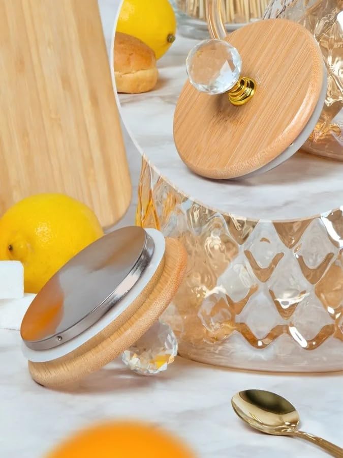 MENOVAS Golden Glass Diamond Teapot Kettle Wooden Lid Crystal Glass Tea Pot Kettle Gold Colour No Heat Resistant Tea and Coffee Maker Lid Loose Leaf Teapot with Strainer 1000 ML Pack of 1 - Image 5