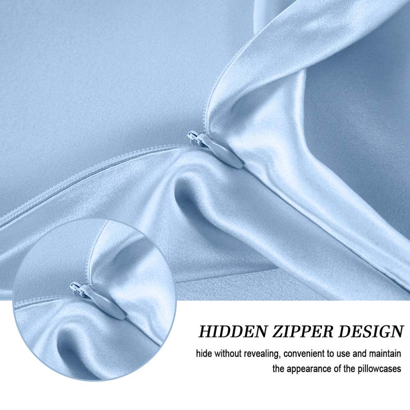 Jocoku Jocoku 100% Mulberry Silk Pillowcases Set of 2 for Hair and Skin and Super Soft and Breathable Queen Size Nature Silk Pillowcases (Queen  Blue)  - Image 3