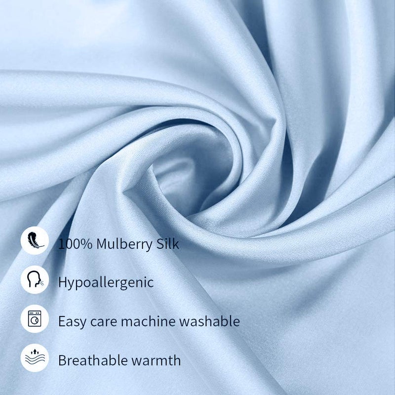 Jocoku Jocoku 100% Mulberry Silk Pillowcases Set of 2 for Hair and Skin and Super Soft and Breathable Queen Size Nature Silk Pillowcases (Queen  Blue)  - Image 2