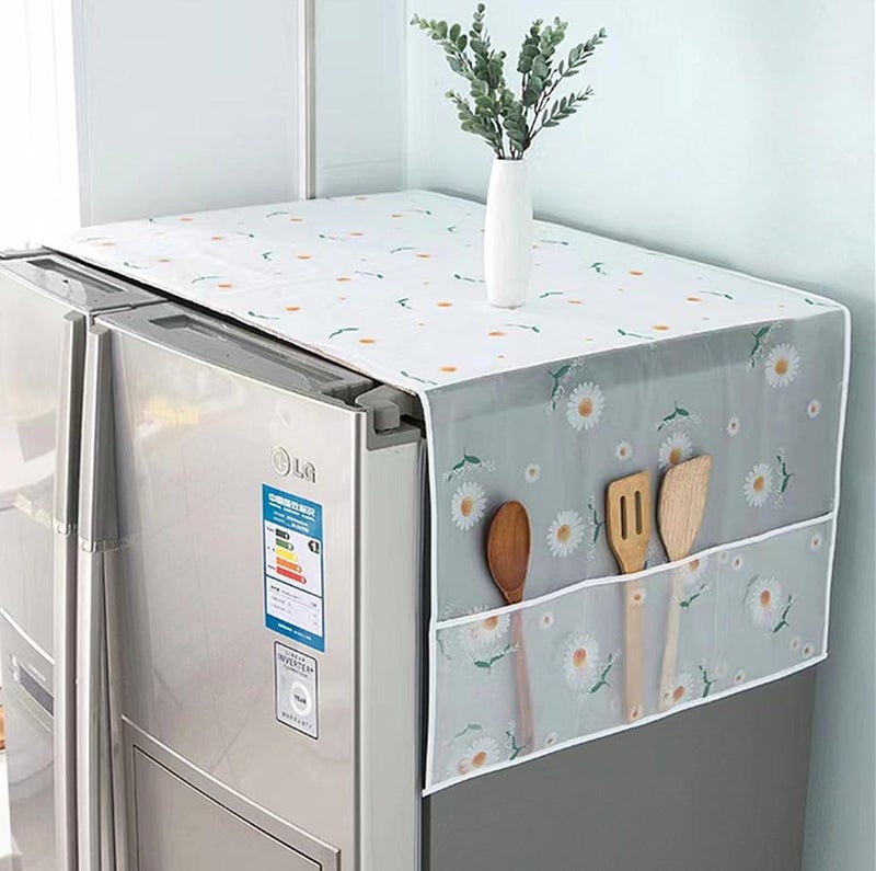 Kinteshun Fridge Washing Machine Dustproof Cover,Refrigerator Washer Dryer Top Cover with Kitchenware Organizer Pockets - Image 1