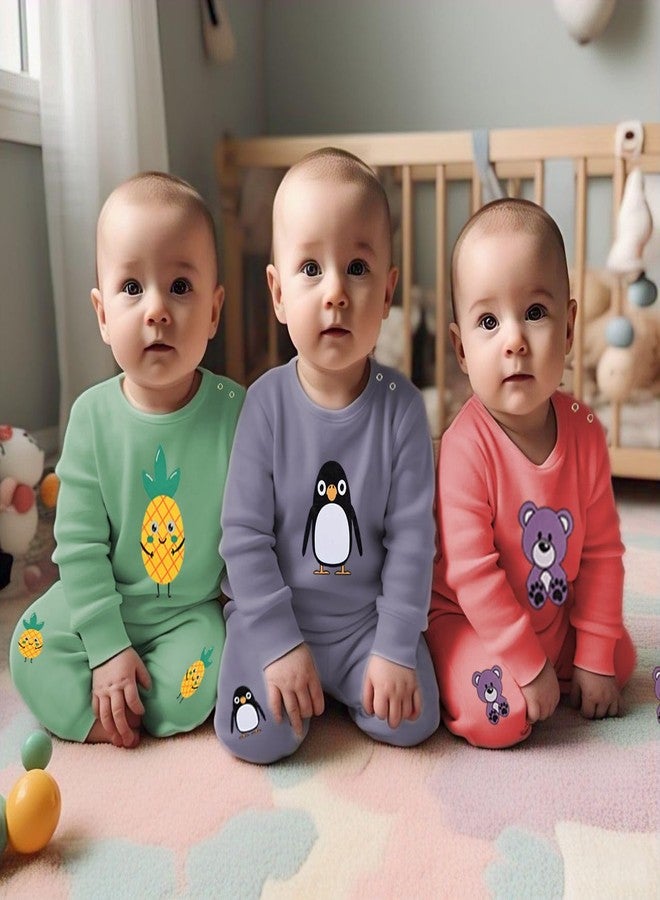 Toddylon Baby Cotton Printed Pajama Set New Born Clothes Baby Boys and Girls Wear | T-Shirt Pyjama Set | Tees & Pants | Sweatshirt & Jogger (Pastel, 3 PCS, 9-12 Months), assorted - Image 3