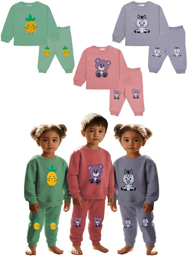 Toddylon Baby Cotton Printed Pajama Set New Born Clothes Baby Boys and Girls Wear | T-Shirt Pyjama Set | Tees & Pants | Sweatshirt & Jogger (Pastel, 3 PCS, 9-12 Months), assorted - Image 1