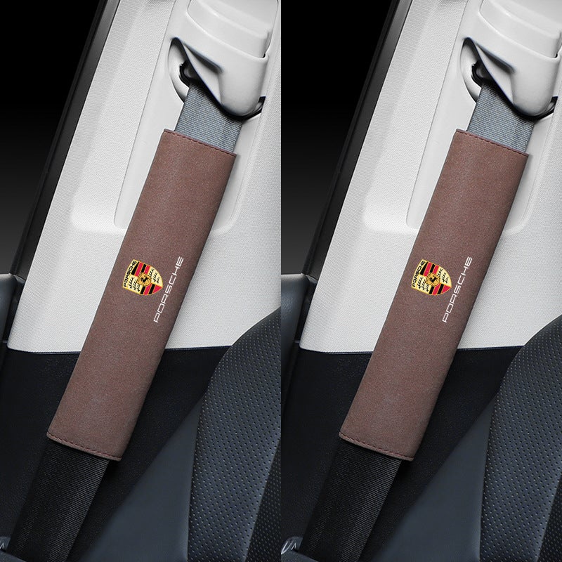 Generic Porsche Macan Cayenne 718 Panamera Seatbelt Shoulder Pads [Brown -2]-suede shoulder pad 