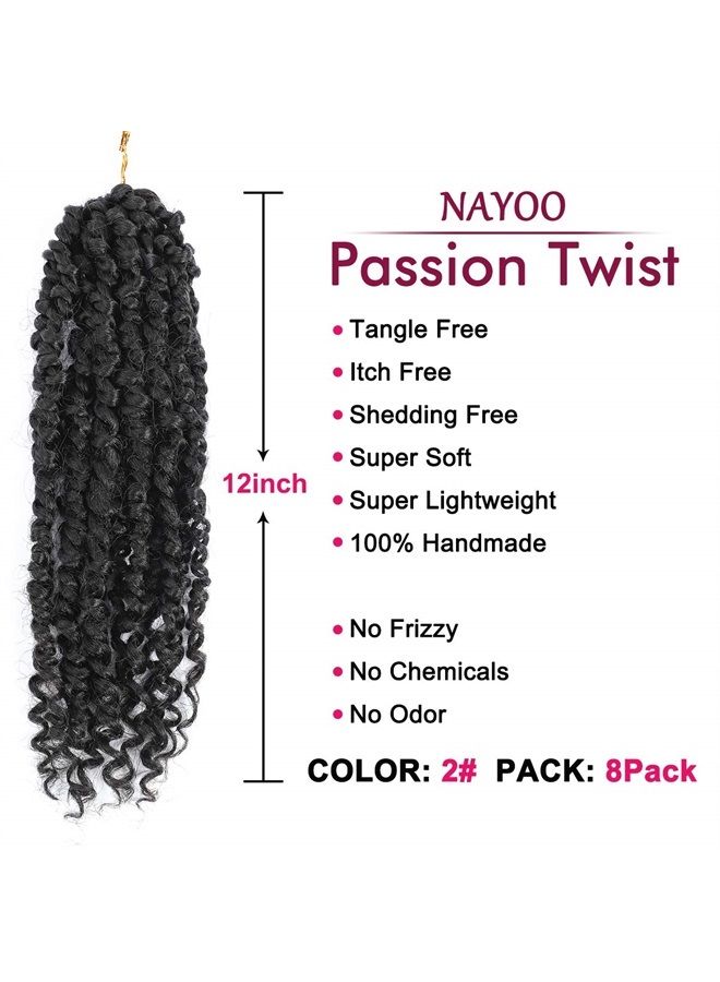 NAYOO Passion Twist Hair - 8 Packs 12 Inch Passion Twist Crochet Hair For Women, Crochet Pretwisted Curly Hair Passion Twists Synthetic Braiding Hair Extensions (12 Inch 8 Packs, 2) - Image 2