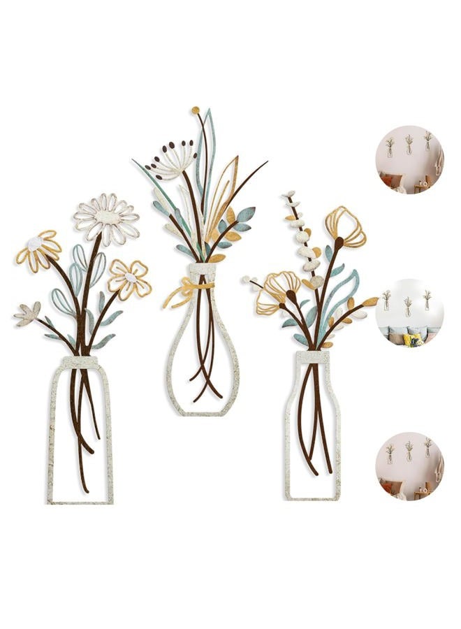 Boan 3 Pieces Metal Flower Wall Art – Rustic Farmhouse & Boho Floral Wall Decor for Living Room, Bedroom, Bathroom – Durable Pre-Drilled Home Decorationss, Housewarming Gift - Image 1