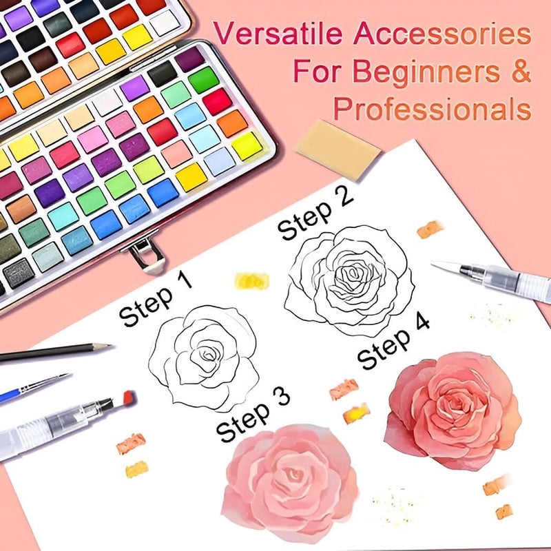 Artnery Portable Solid Water Color Paint Set 168 Colors Sketch Watercolor Palette Kit & Storage Case - Multicolor - Image 5