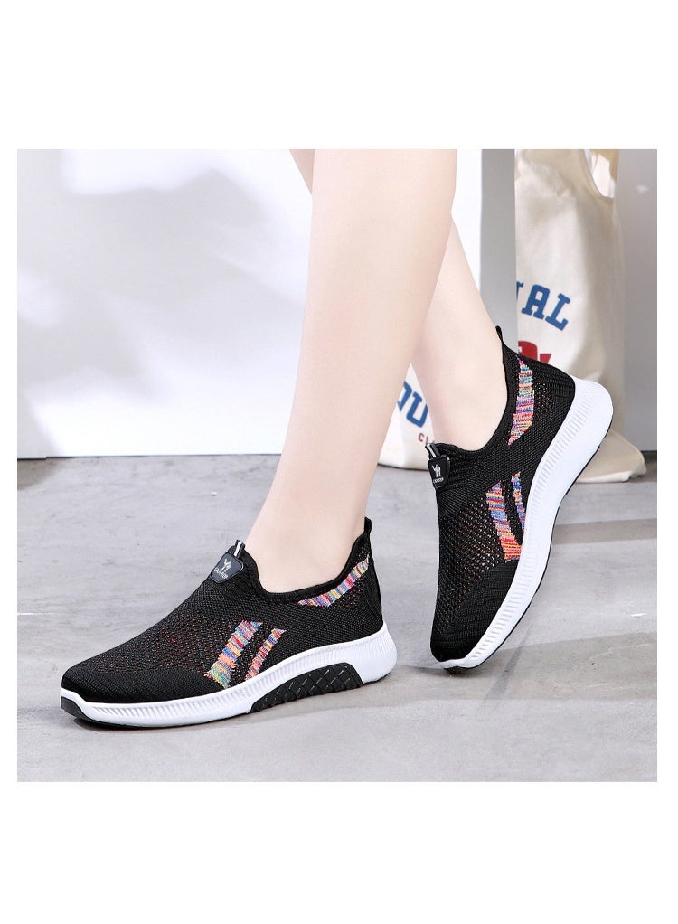 NIBEMINENT أحذية نسائية خفيفة الوزن صيفية منسوجة قابلة للتنفس ذات قاعدة ناعمة مضادة للانزلاق أحذية رياضية لركض غير رسمية مسطحة - Image 1