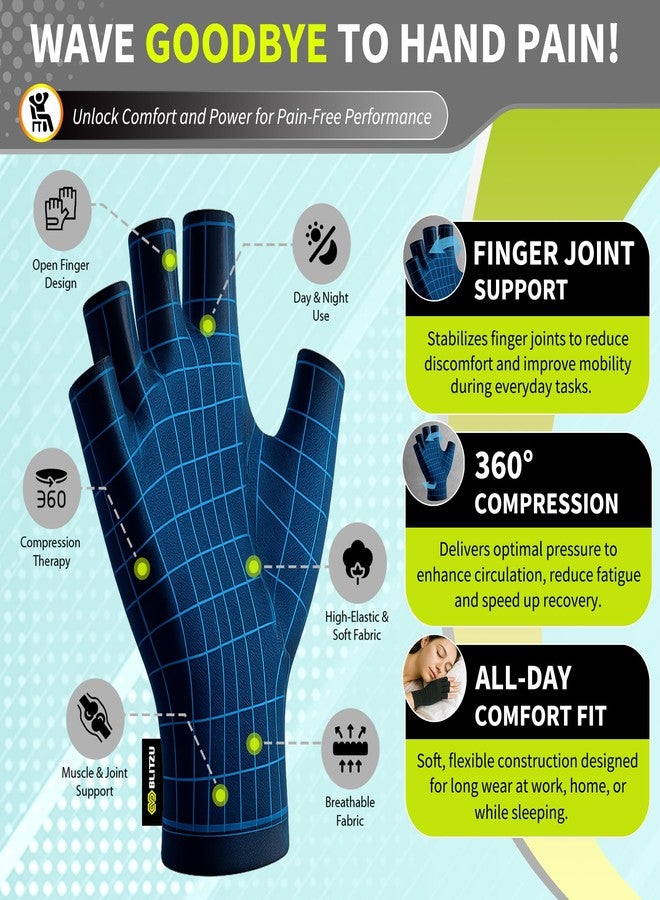 BLITZU Compression Arthritis Gloves for Women and Men, Fingerless Rheumatoid Arthritis Carpal Tunnel Pain Relief Gloves, Hand Support Wrist Brace for Tendonitis Swelling Crocheting Typing Neuropathy Black M - Image 5