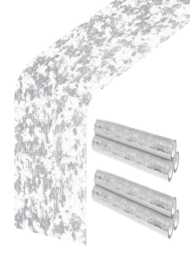 JIURUN 6 PCS Silver Table Runner, 11"x108" Glitter Metallic Mesh Table Runner Roll, Sparkly Silver Foil Table Decorations Centerpiece for Bridal Baby Shower, Wedding, Birthday Party, Christmas - Image 1
