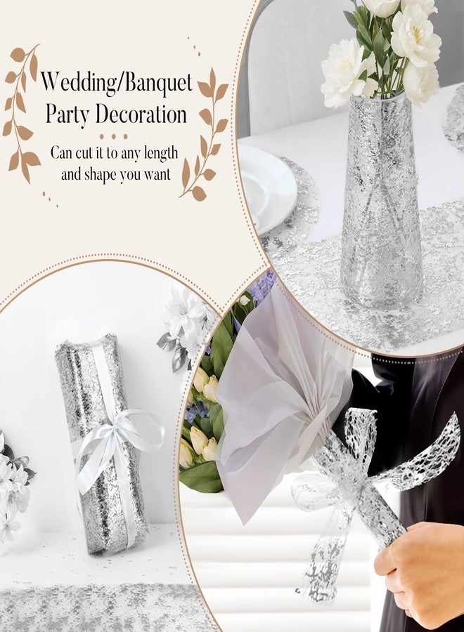 JIURUN 6 PCS Silver Table Runner, 11"x108" Glitter Metallic Mesh Table Runner Roll, Sparkly Silver Foil Table Decorations Centerpiece for Bridal Baby Shower, Wedding, Birthday Party, Christmas - Image 4