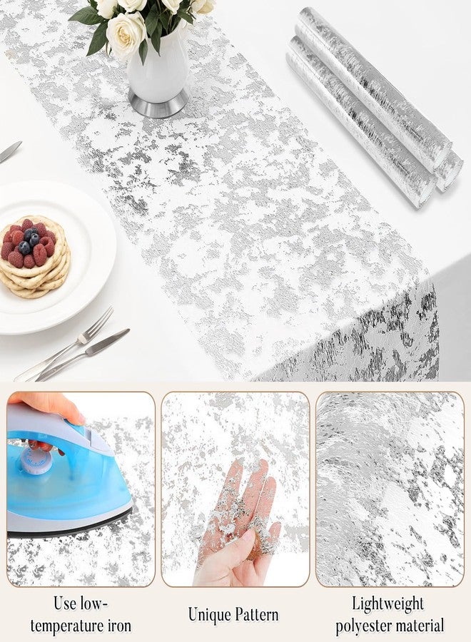 JIURUN 6 PCS Silver Table Runner, 11"x108" Glitter Metallic Mesh Table Runner Roll, Sparkly Silver Foil Table Decorations Centerpiece for Bridal Baby Shower, Wedding, Birthday Party, Christmas - Image 2