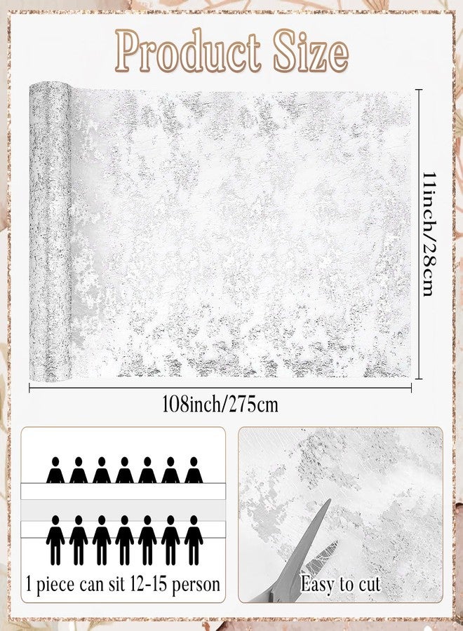 JIURUN 6 PCS Silver Table Runner, 11"x108" Glitter Metallic Mesh Table Runner Roll, Sparkly Silver Foil Table Decorations Centerpiece for Bridal Baby Shower, Wedding, Birthday Party, Christmas - Image 3