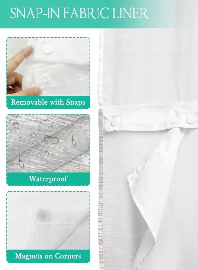 Anzona No Hook Shower Curtains, Aqua Blue Brown Ombre Stall Bathroom Curtain with Snap in Liner, Farmhouse Vintage Wooden Waterproof Washable Fabric Bathroom Shower Curtain Sets, 48" x 72" - Image 3
