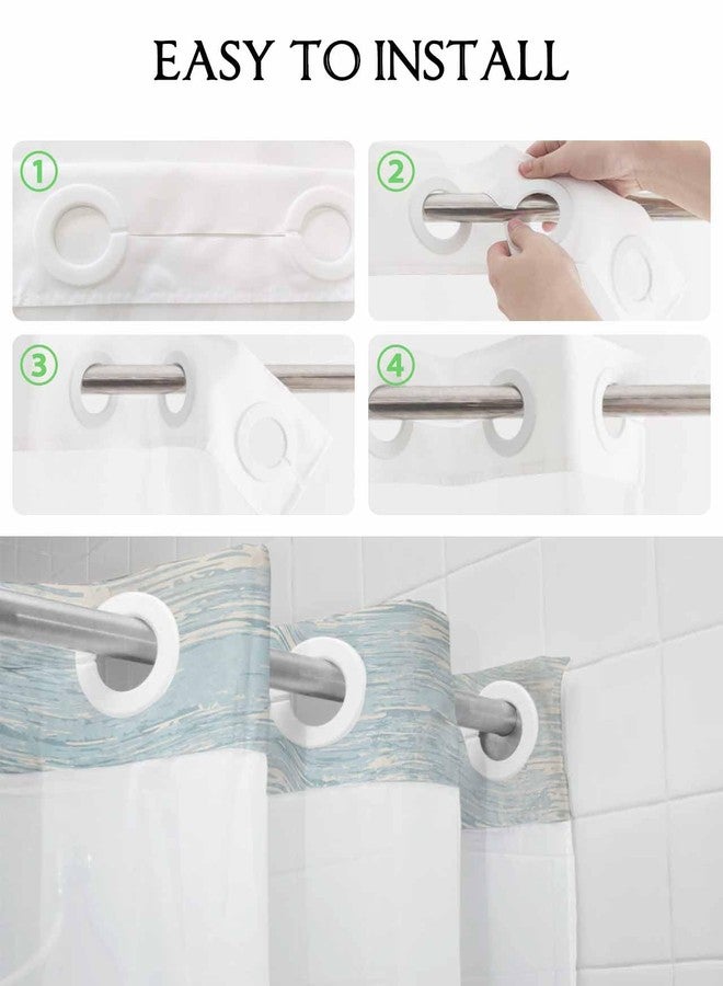 Anzona No Hook Shower Curtains, Aqua Blue Brown Ombre Stall Bathroom Curtain with Snap in Liner, Farmhouse Vintage Wooden Waterproof Washable Fabric Bathroom Shower Curtain Sets, 48" x 72" - Image 5