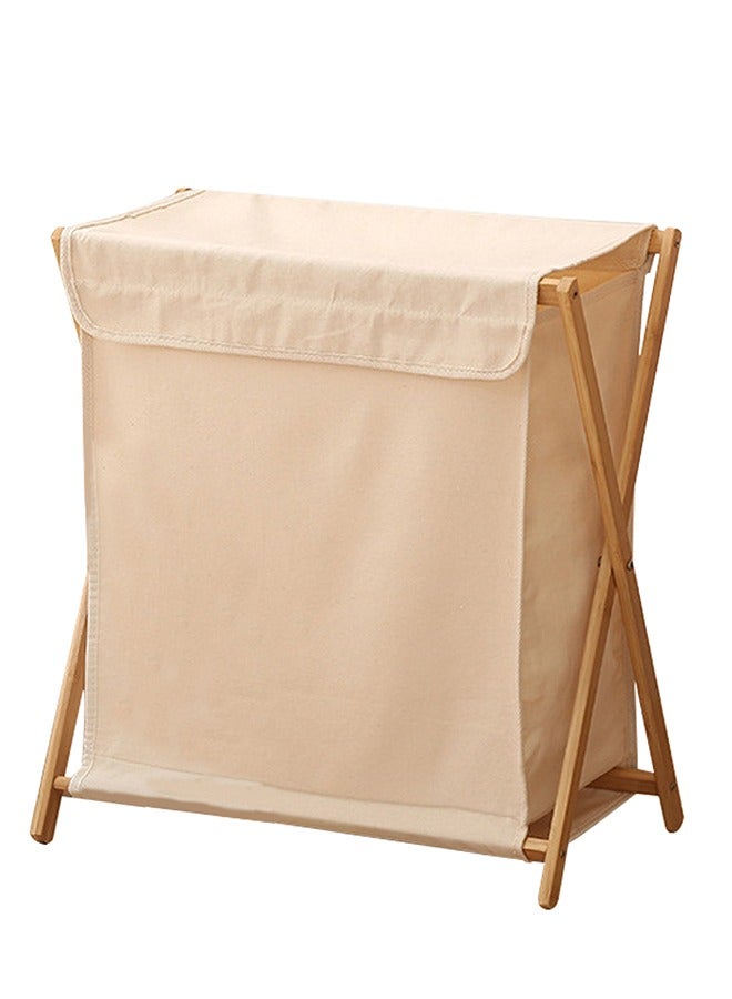 1-Piece Bamboo Laundry Hamper Sorter Cart, Portable and Collapsible Folding Clothes Laundry Basket Storage with Removable Liner Bag, X Frame, Bamboo Laundry Organizer Cabinet for Bathroom (L) - Image 1