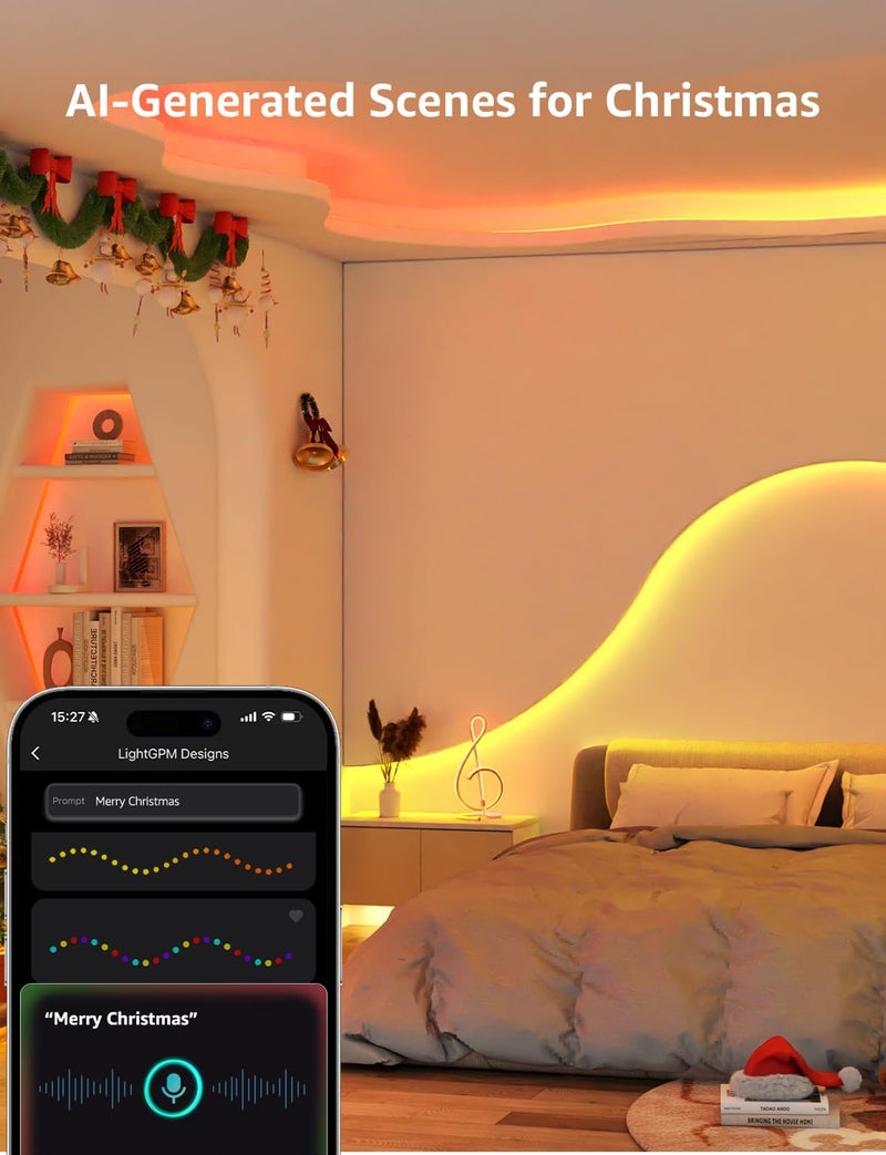 لايتنغ إيفر شريط إضاءة LED ذكي قوس قزح من Lepro S1 بطول 5 أمتار، 30 لمبة/متر، مزامنة الموسيقى، يعمل مع Alexa وGoogle Home، تحكم بالتطبيق والصوت عبر WiFi وBluetooth، مساعد تصميم الإضاءة بالذكاء الاصطناعي، أضواء LED بألوان سحرية لغرفة النوم - Image 5