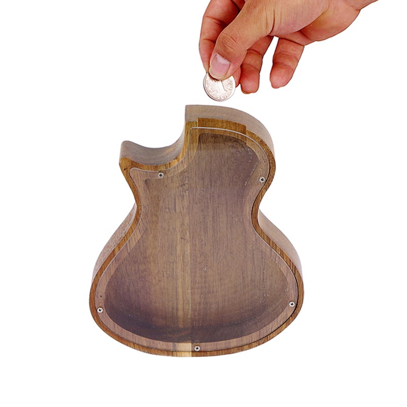 Bamboo Piggy Bank Guitar Size Sturdy Wood Construction With Transparent Window - Large Capacity Saving Pot for Kids Room Decoration Children Gift - Image 5