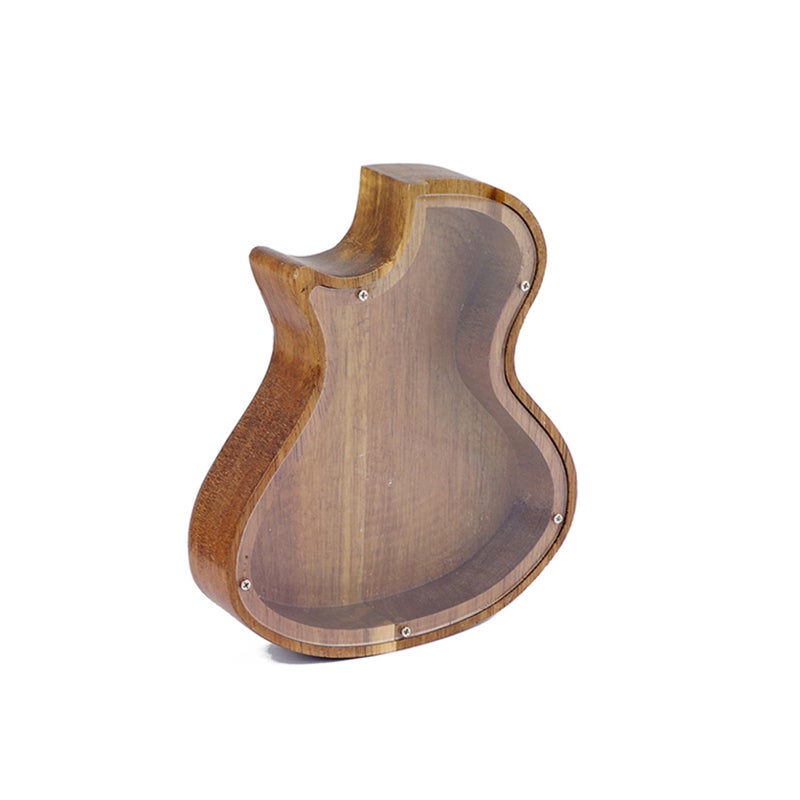 Bamboo Piggy Bank Guitar Size Sturdy Wood Construction With Transparent Window - Large Capacity Saving Pot for Kids Room Decoration Children Gift - Image 1