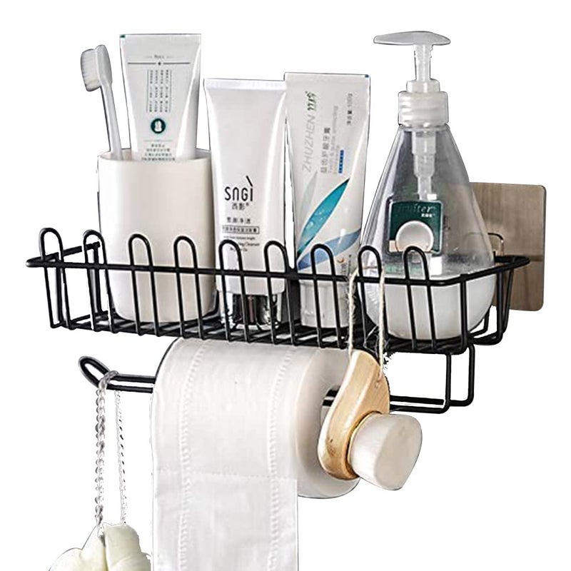 Volo VOLO Self Adhesive Commodity Wall Hanging Shelves for Bathroom and Kitchen with Towel and Tissue Rack Stand Wall Spice Rack Multipurpose Rack for HomeMild Steel Colour Black  - Image 1