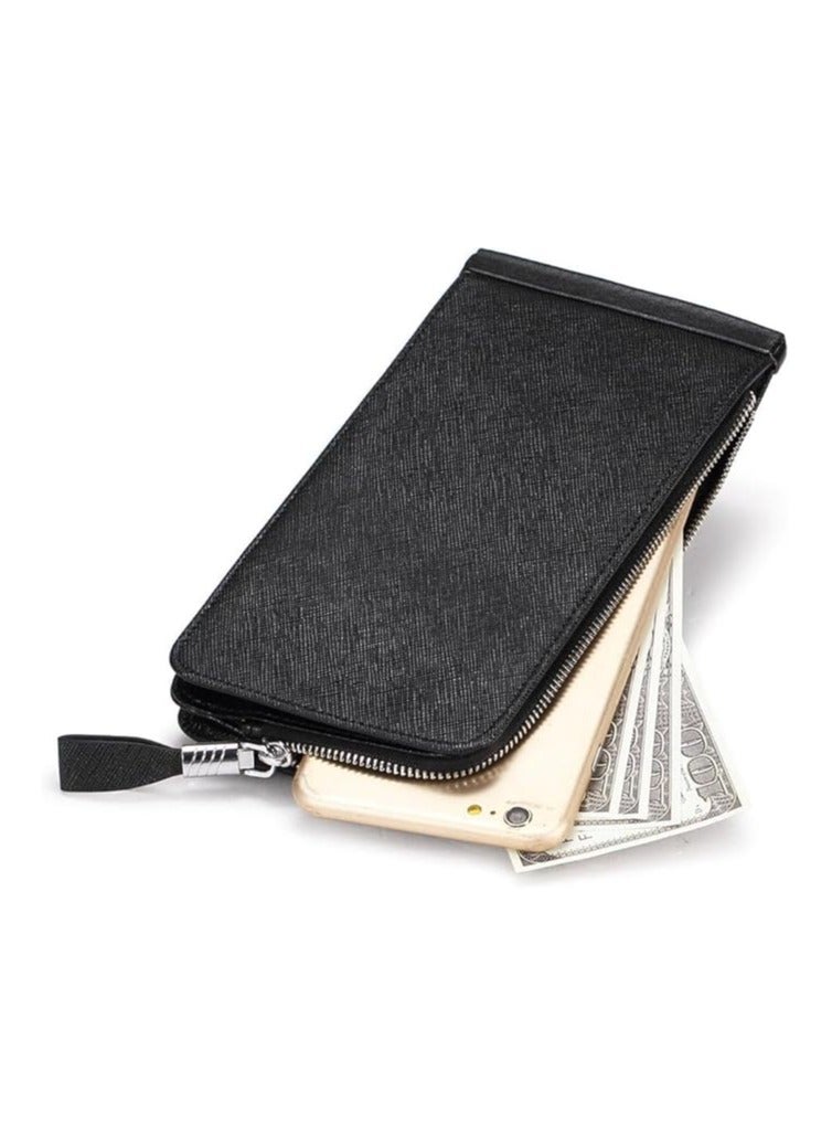 Genuine Leather Zip Around Credit Card Wallet with RFID Blocking - Premium Leather Men's & Women's Wallet, Slim Smart Wallet, Simple Design, 26 Card Capacity | (BLACK)