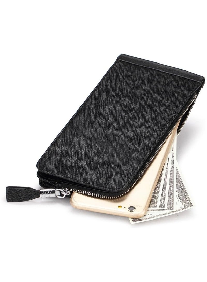 Genuine Leather Zip Around Credit Card Wallet with RFID Blocking - Premium Leather Men's & Women's Wallet, Slim Smart Wallet, Simple Design, 26 Card Capacity | (BLACK)