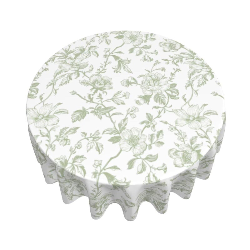 Sorktse Sage Green Floral Tablecloth Round 70 x 70 Inch Light Green Chinoiserie Floral Table Cloth Polyester Fabric Vintage Spring Summer Flowers Farmhouse Table Cover for Kitchen Party Picnic Outdoor Decor - Image 3