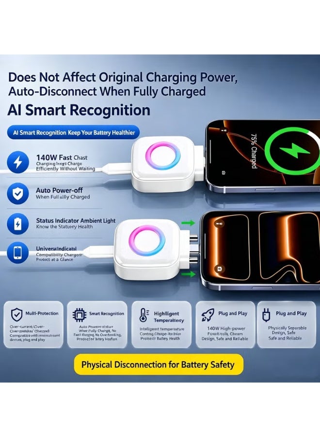 DealX X01 140W USB-C Fast Charging Auto Power-Off Adapter | Smart Auto Eject Charging Separator with Battery Protection for Phone, Tablet & Laptop - Image 4
